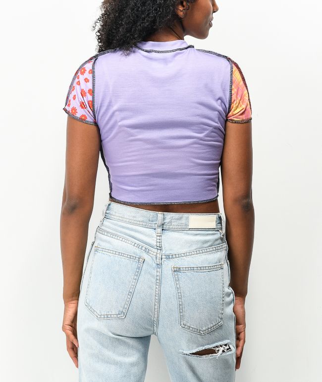 Ragged Priest Neato Panel Pattern Purple Crop Top - thumbnail 2