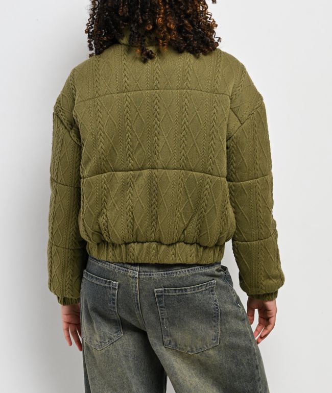 Rebel Veil Cable Knit Green Puffer Jacket - thumbnail 3