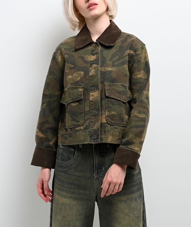 STOOSH Camo Wash Crop Barn Jacket