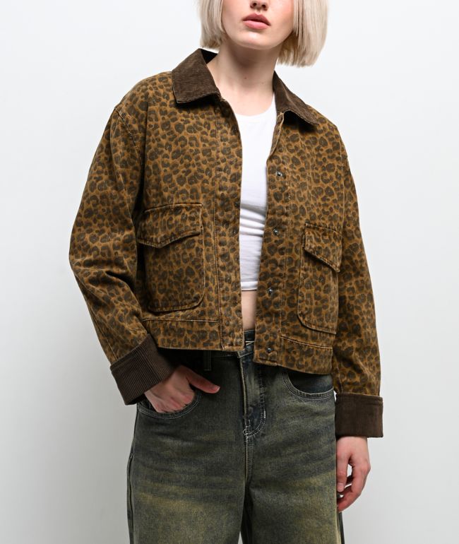 STOOSH Cheetah Brown Wash Crop Barn Jacket - thumbnail 3