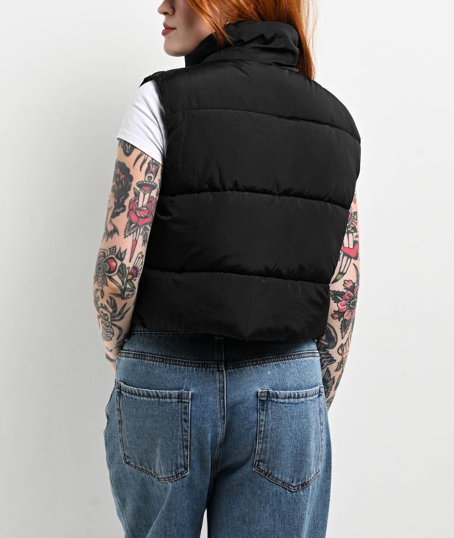 STOOSH Quilted Black Crop Puffer Vest - thumbnail 2