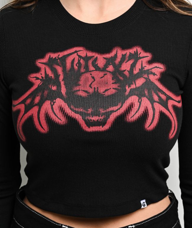 SWIXXZ Bat Black Long Sleeve Crop T-Shirt - thumbnail 3