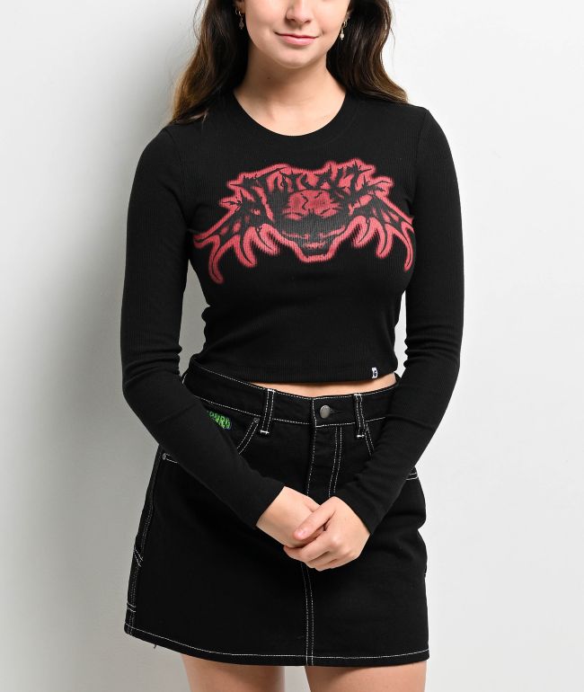 SWIXXZ Bat Black Long Sleeve Crop T-Shirt