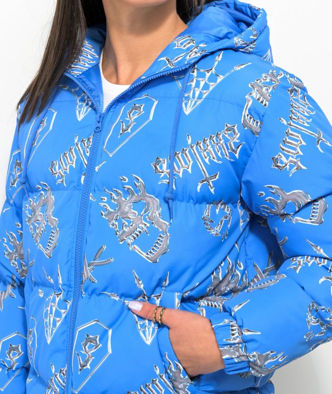 SWIXXZ Chrome AOP Light Blue Puffer Jacket - thumbnail 3