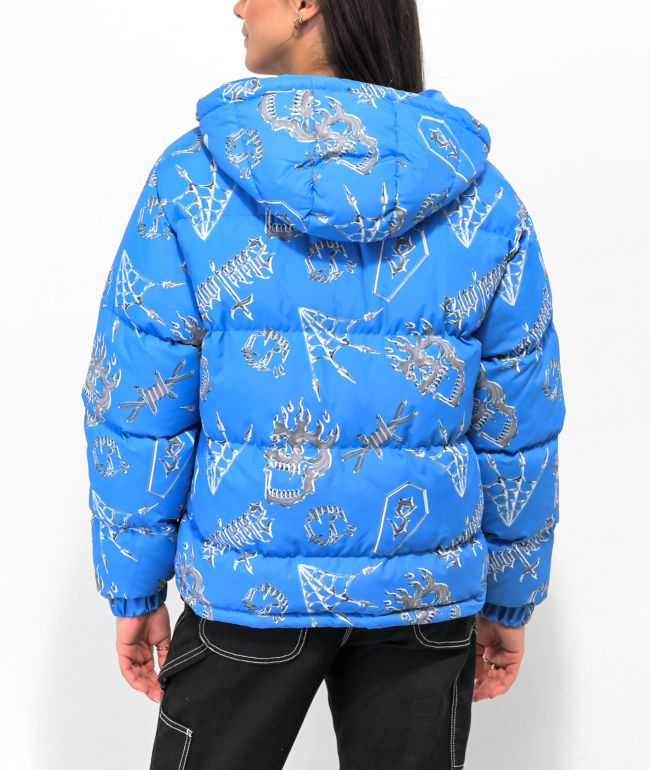 SWIXXZ Chrome AOP Light Blue Puffer Jacket - thumbnail 2
