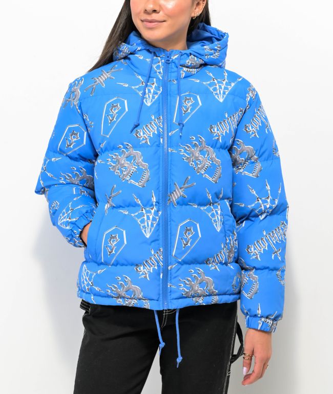 SWIXXZ Chrome AOP Light Blue Puffer Jacket