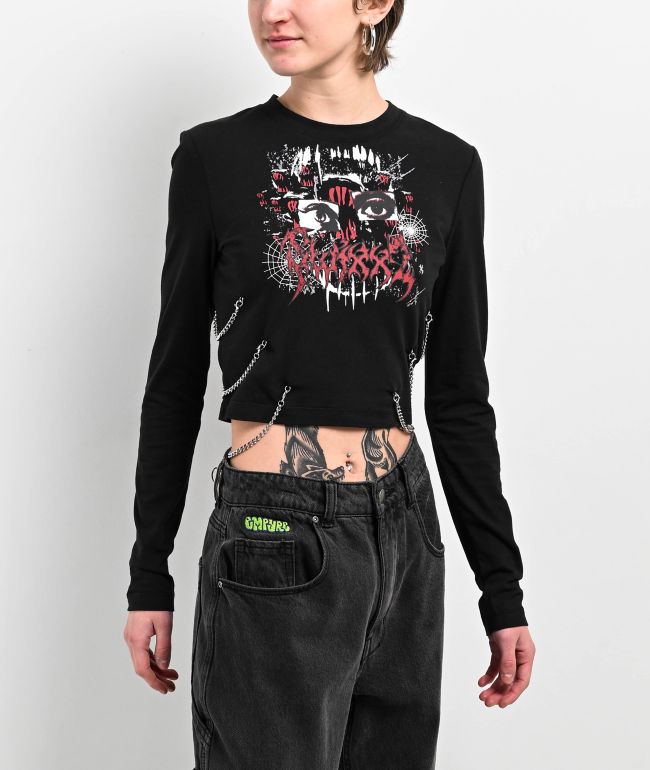 SWIXXZ Creature Chain Black Long Sleeve Crop T-Shirt