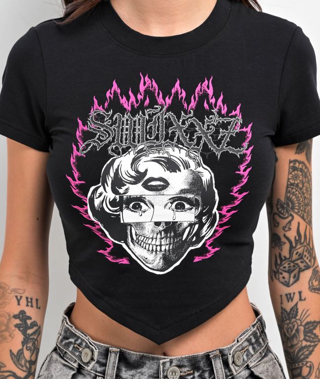 SWIXXZ Face Collage Black Crop T-Shirt - thumbnail 3