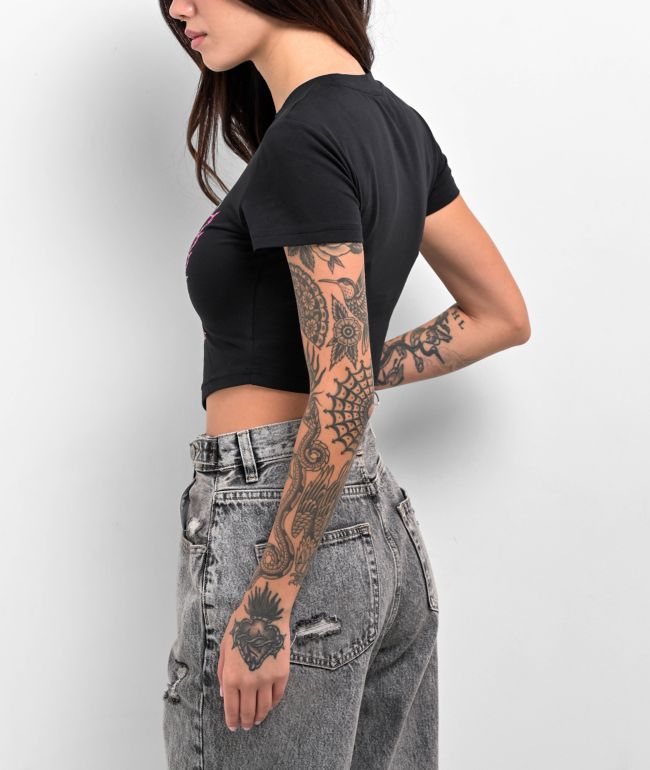 SWIXXZ Face Collage Black Crop T-Shirt - thumbnail 2