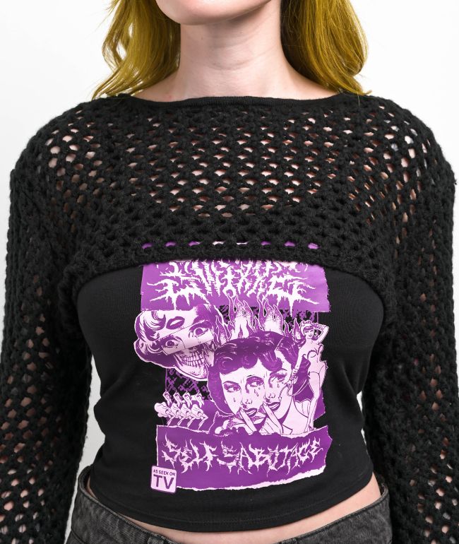 SWIXXZ Metal Collage Black Crop Sweater - thumbnail 3