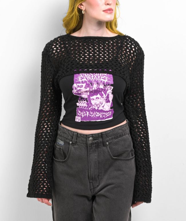 SWIXXZ Metal Collage Black Crop Sweater
