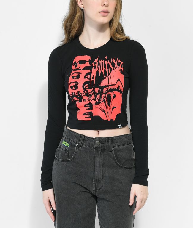 SWIXXZ Photo Opp Black Crop Long Sleeve T-Shirt