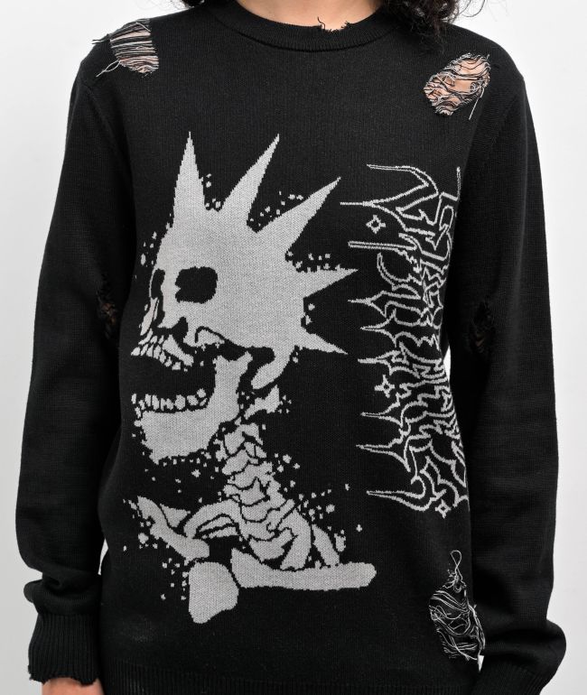 SWIXXZ Punk Distressed Black Sweater - thumbnail 3