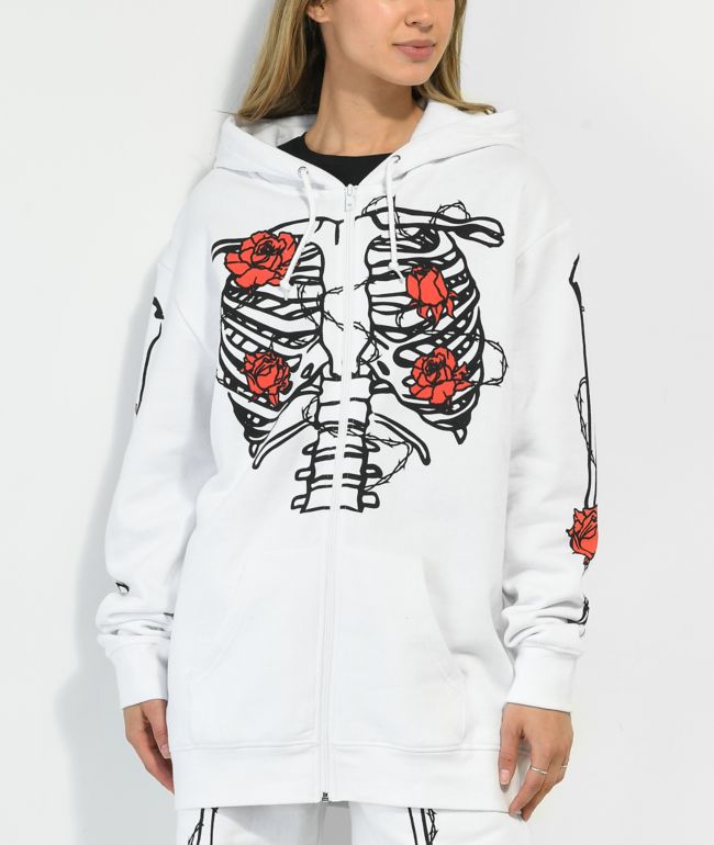 SWIXXZ Skeleton White Zip Hoodie