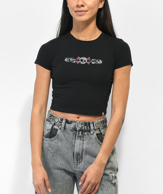 SWIXXZ Skull Black Crop T-Shirt