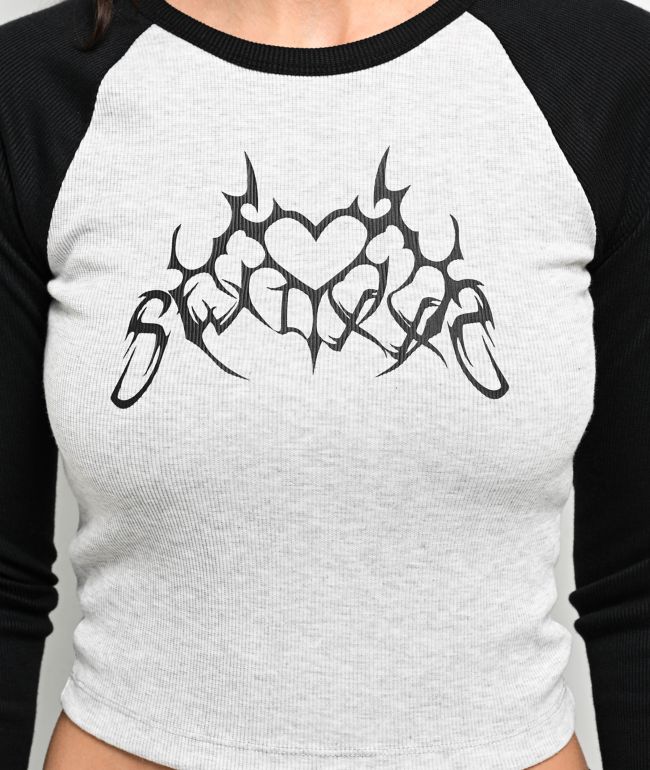 SWIXXZ Spinal Raglan Grey Long Sleeve Crop T-Shirt - thumbnail 3
