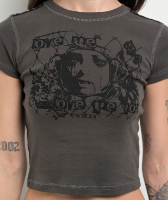 SWIXXZ Studded Grey Baby T-Shirt - thumbnail 3