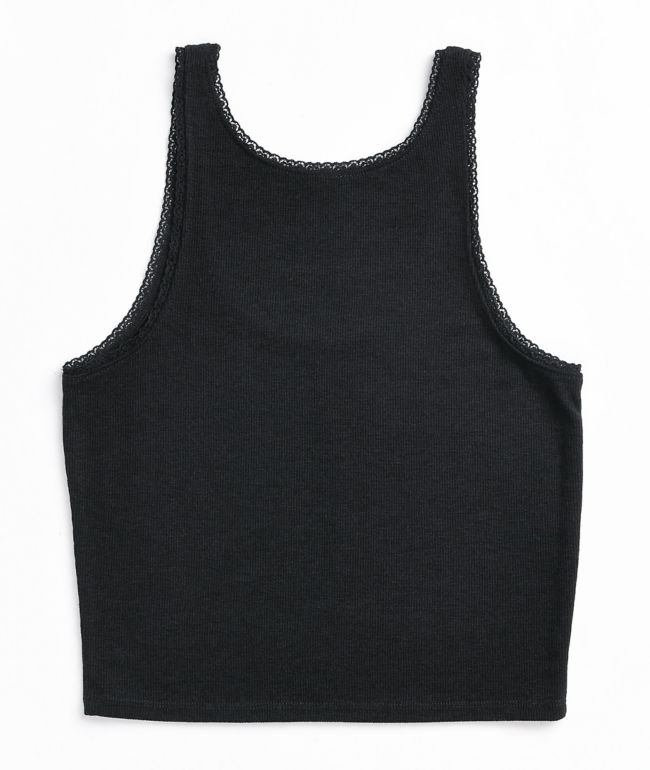 SWIXXZ Tangled Lace Black Crop Tank Top - thumbnail 2