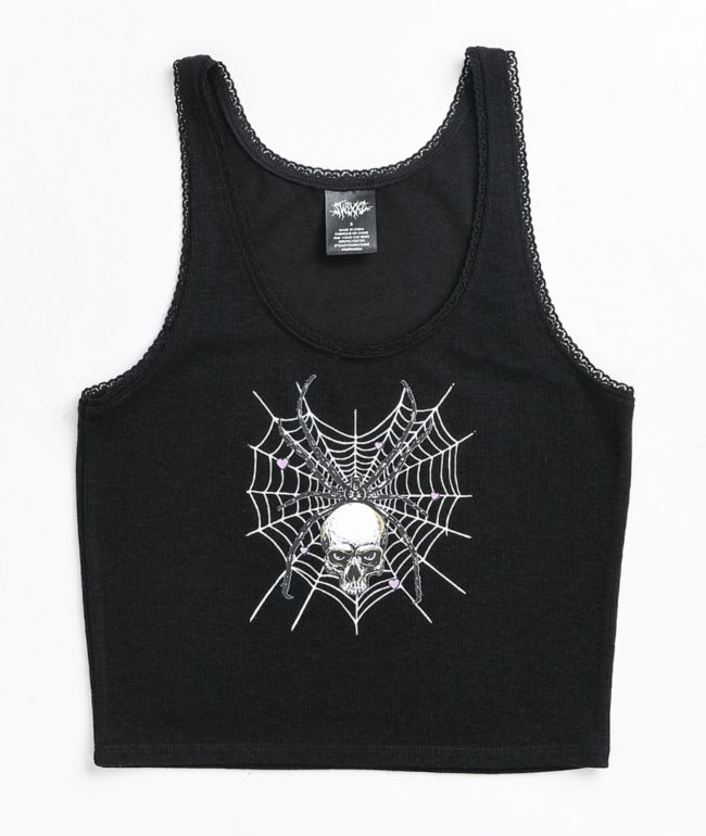SWIXXZ Tangled Lace Black Crop Tank Top
