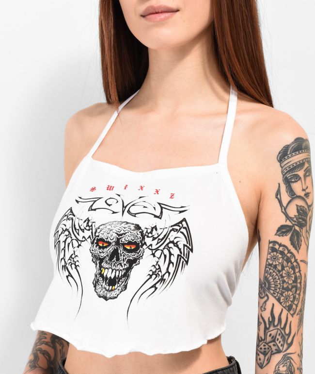 SWIXXZ Wing Skull White Halter Top - thumbnail 3