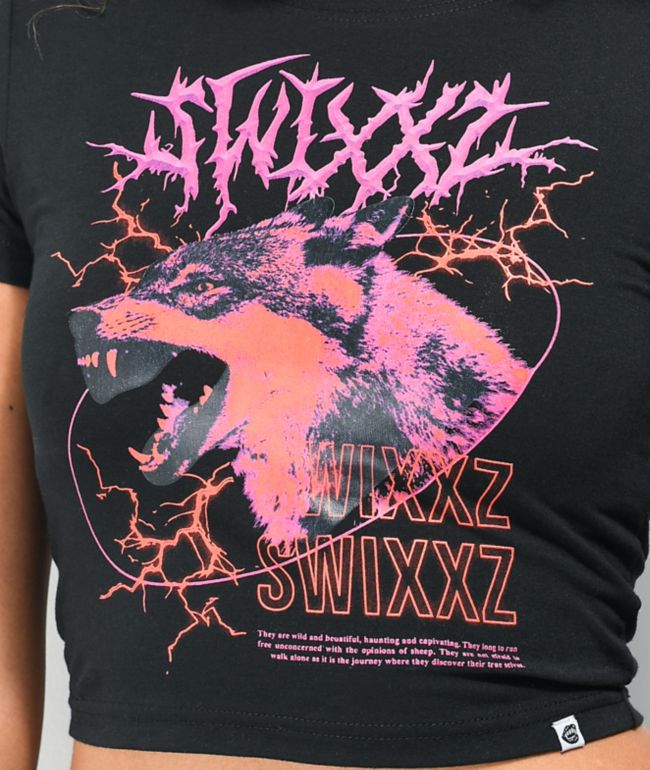 SWIXXZ Wolf Baby Black Crop T-Shirt - thumbnail 3