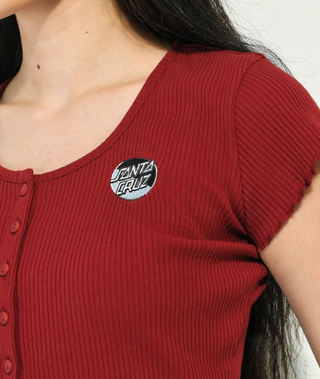 Santa Cruz Blocker Dot Sangria Button Front Crop Top - thumbnail 3