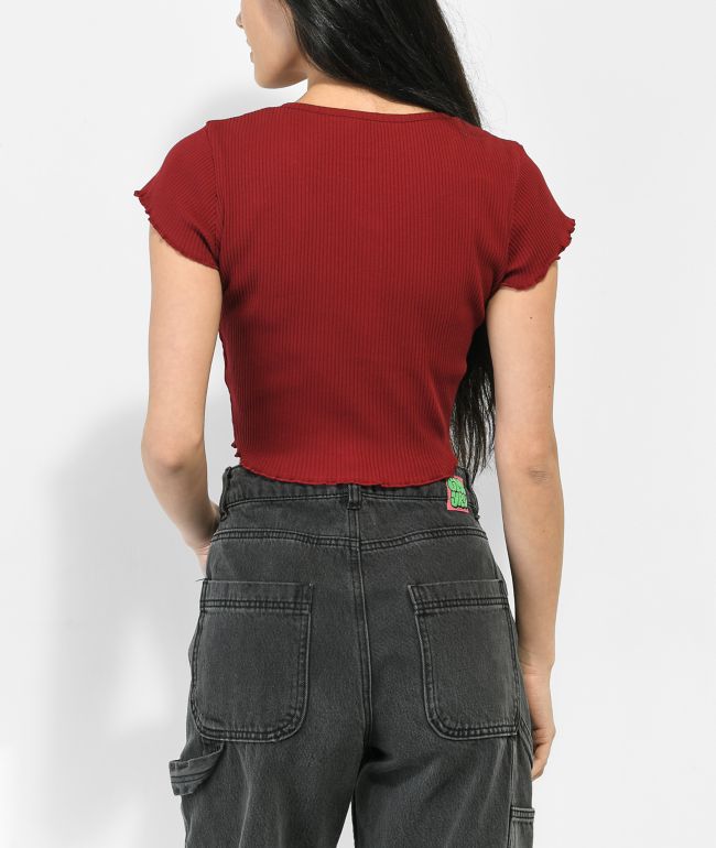 Santa Cruz Blocker Dot Sangria Button Front Crop Top - thumbnail 2