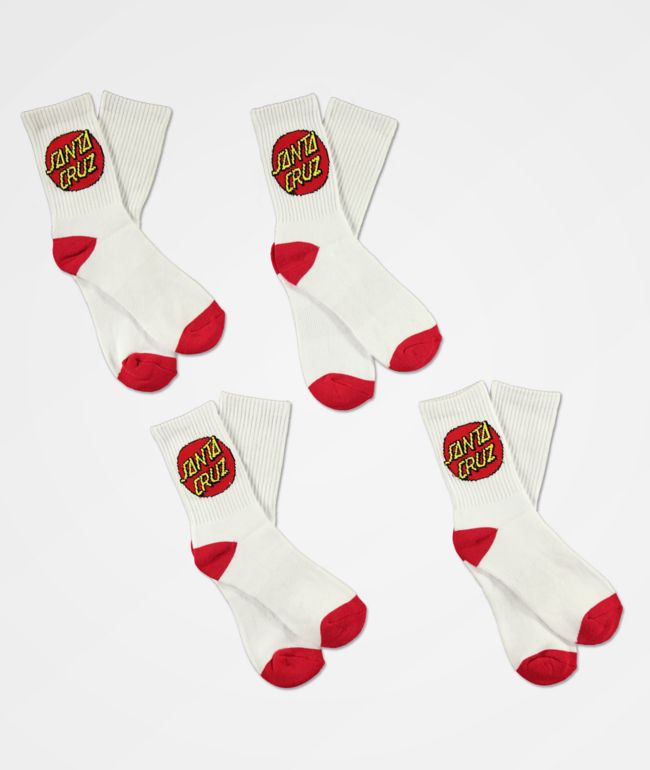 Santa Cruz Boys 4 Pack White Crew Socks