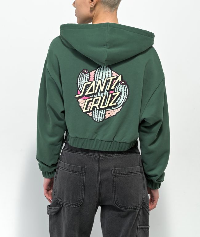 Santa Cruz Cactus Dot Green Zip Crop Hoodie