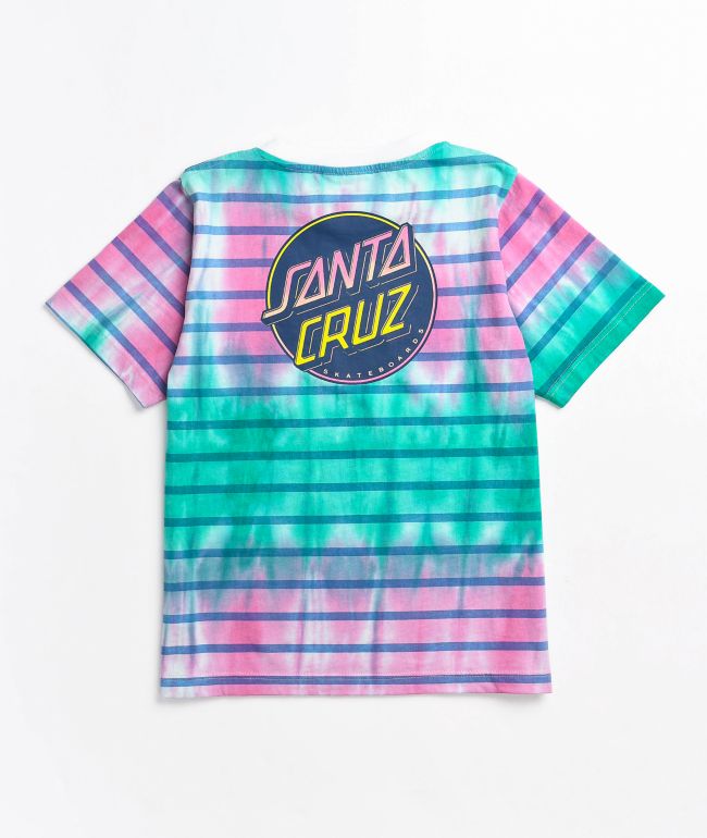 Santa Cruz Contra Dot Fade Stripe Teal & Pink Tie Dye T-Shirt