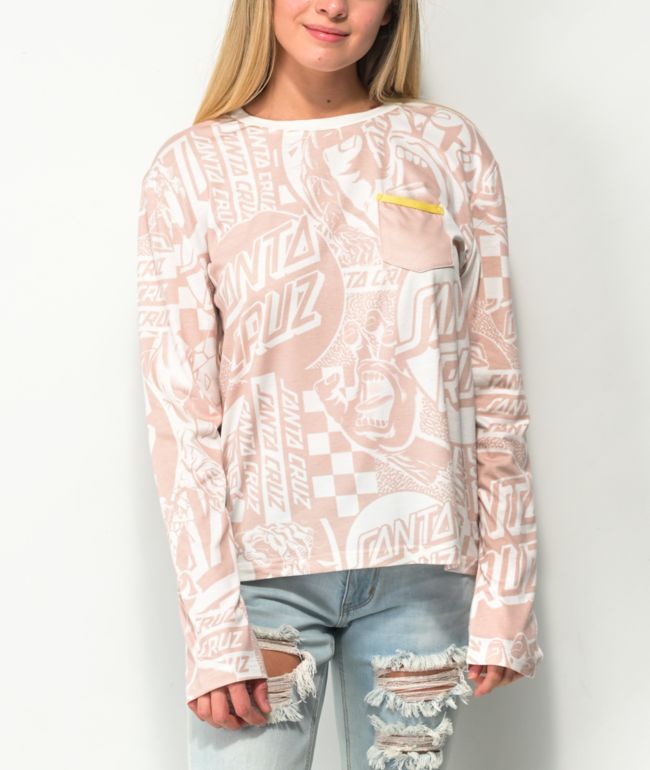 Santa Cruz Dune Collage Tan Long Sleeve Pocket T-Shirt