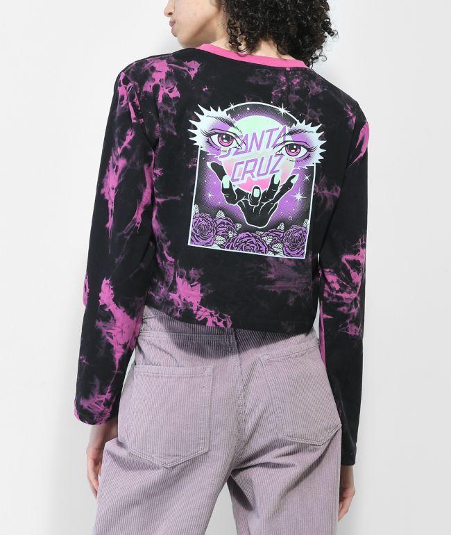 Santa Cruz Fortune Fade Black & Pink Tie Dye Crop Long Sleeve T-Shirt