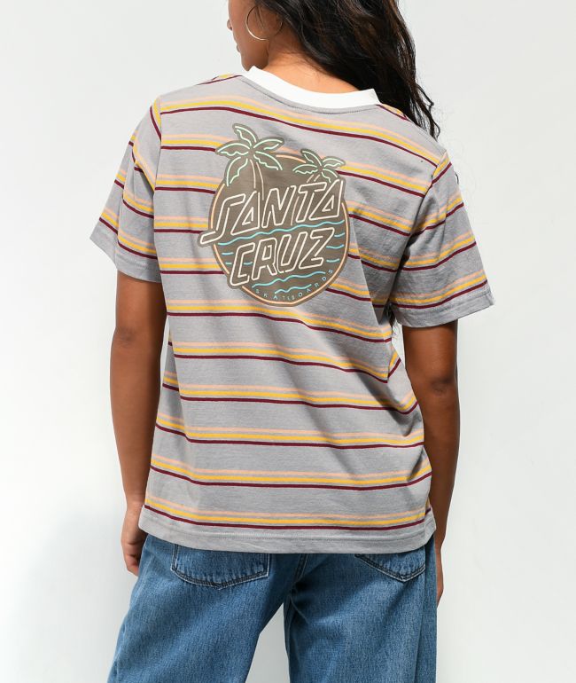 Santa Cruz Glow Dot Grey Sunrise Stripe T-Shirt
