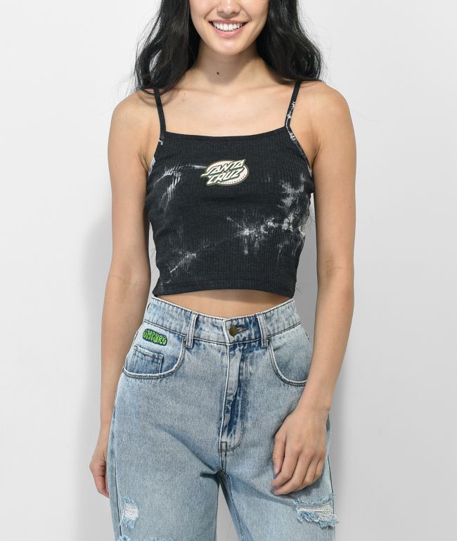 Santa Cruz Oval Dot Black Tie Dye Ribbed Crop Tank Top