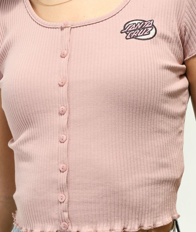 Santa Cruz Oval Dot Mauve Button Up Crop Shirt - thumbnail 3