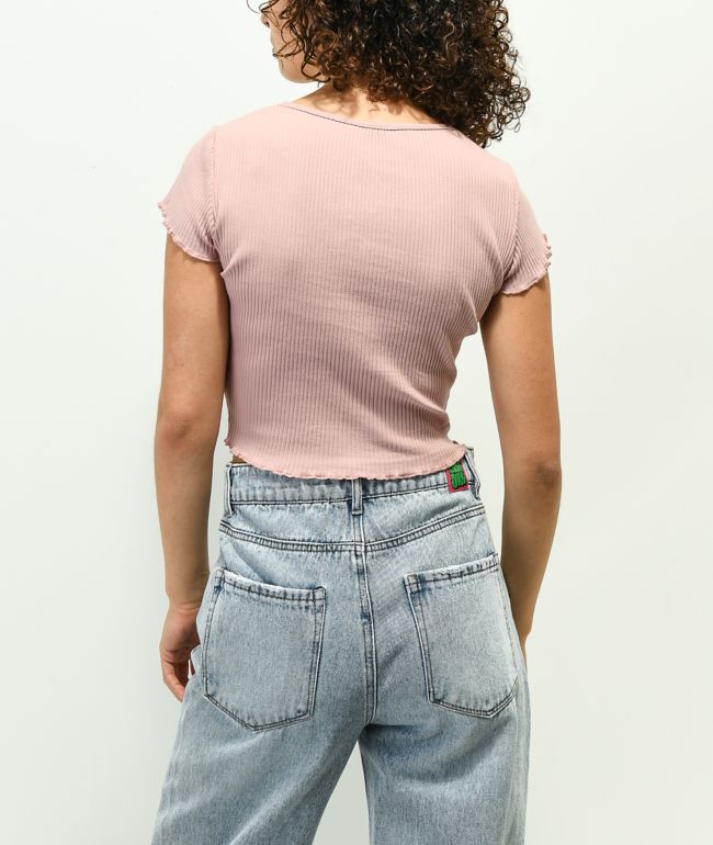 Santa Cruz Oval Dot Mauve Button Up Crop Shirt - thumbnail 2