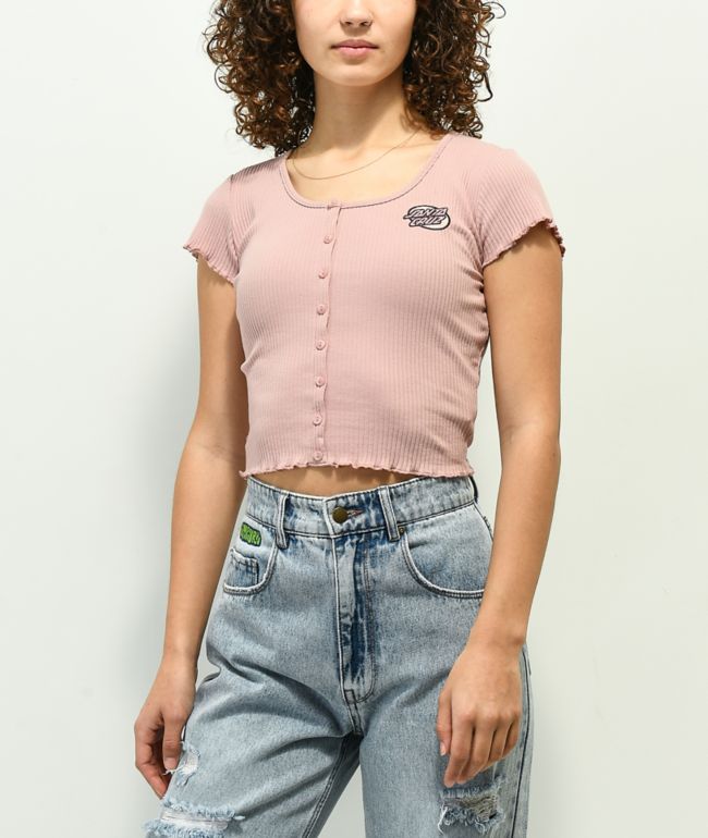 Santa Cruz Oval Dot Mauve Button Up Crop Shirt