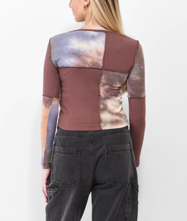 Santa Cruz Patchwork Dot Blocker Brown Long Sleeve Crop T-Shirt - thumbnail 2