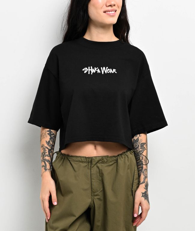 Shaka Wear Logo Black & White Crop T-Shirt