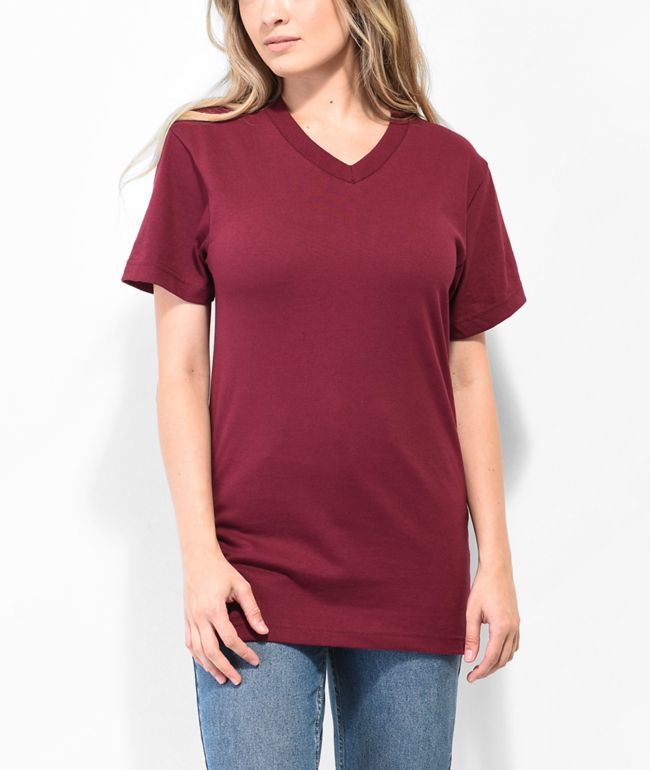 Shaka Wear V Neck Burgundy Heavyweight T-Shirt