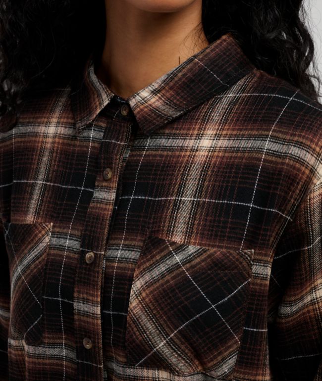 Spicychix Brown Plaid Oversized Long Sleeve Flannel Shirt - thumbnail 3