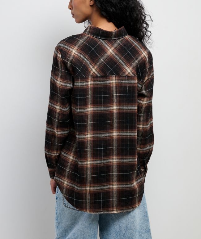 Spicychix Brown Plaid Oversized Long Sleeve Flannel Shirt - thumbnail 2