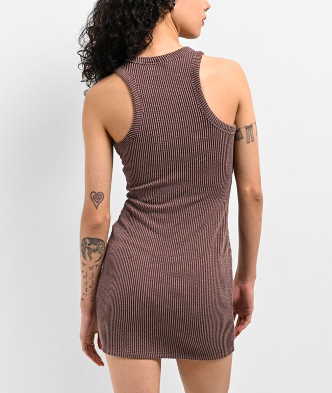 Spicychix Brown Ribbed Bodycon Dress - thumbnail 2
