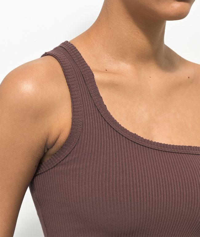 Spicychix Brown Ribbed Crop Tank Top - thumbnail 3