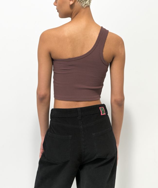 Spicychix Brown Ribbed Crop Tank Top - thumbnail 2