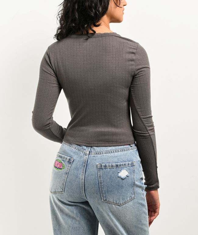 Spicychix Grey Button Up Long Sleeve Top - thumbnail 2