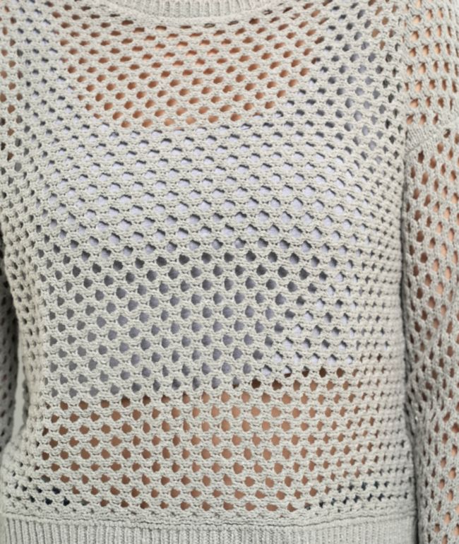 Spicychix Grey Open Knit Long Sleeve Crop Sweater - thumbnail 3