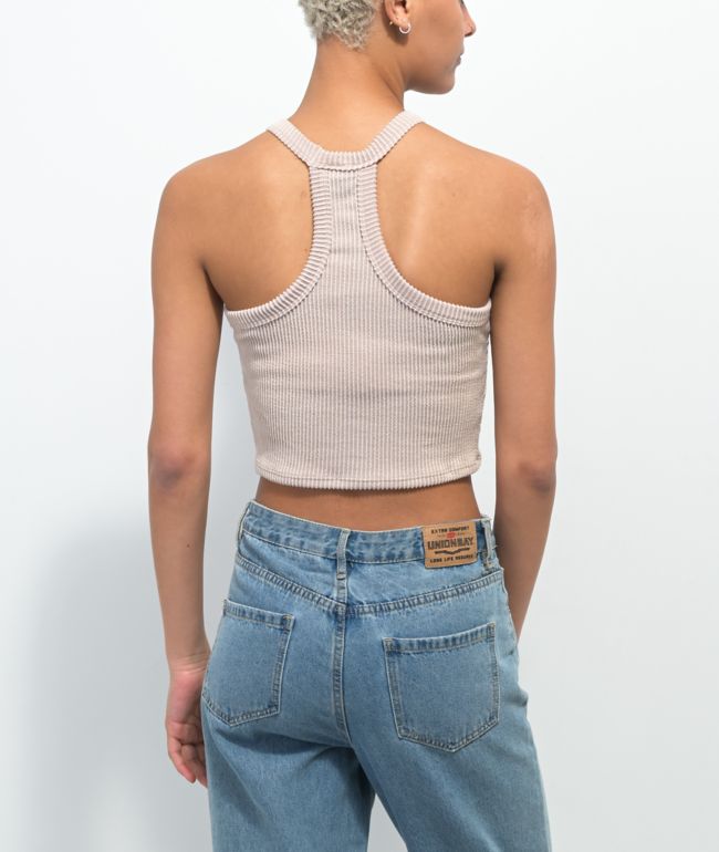 Spicychix High Neck Beige Crop Tank Top - thumbnail 3