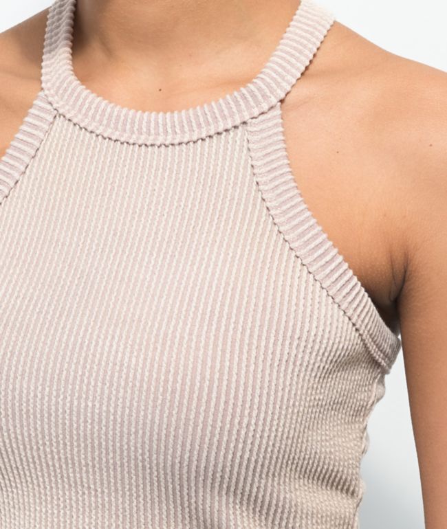 Spicychix High Neck Beige Crop Tank Top - thumbnail 2
