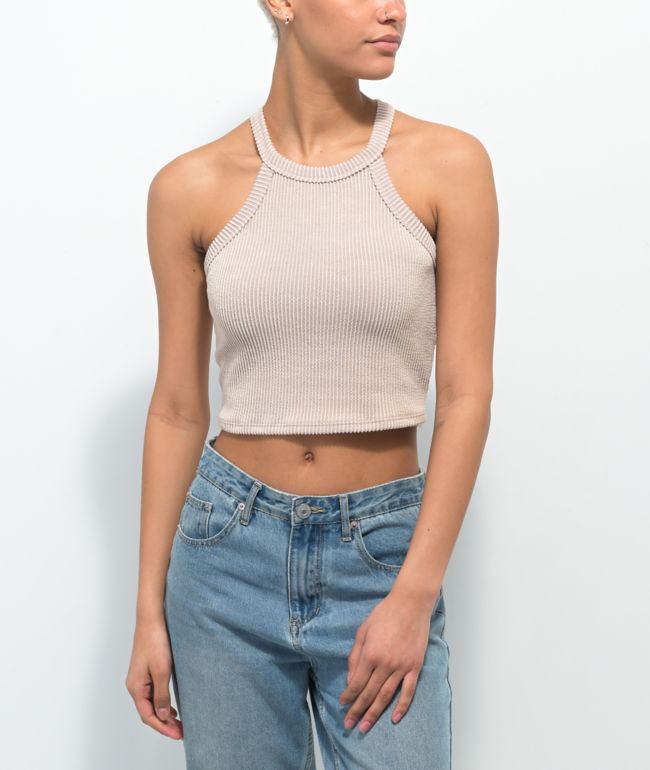 Spicychix High Neck Beige Crop Tank Top